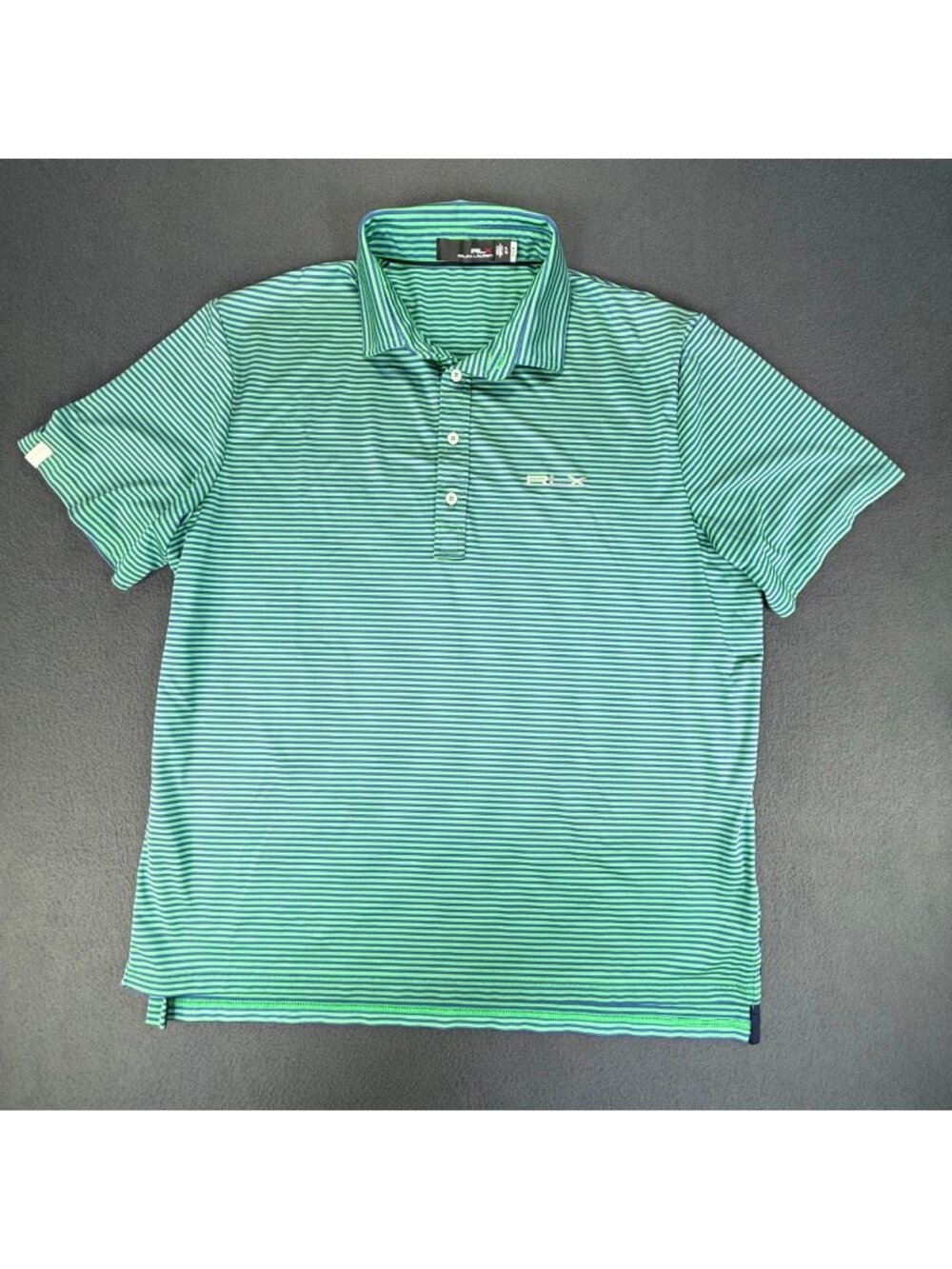 Ralph Lauren RLX Golf Polo Shirt Men XL Blue/Green Striped Performance Wicking